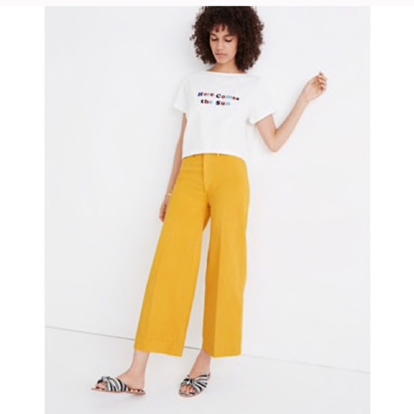 Madewell Pants - Emmett wide leg crop pants in Greek gold